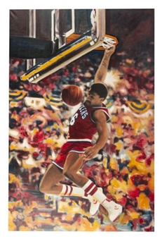 Julius Erving Original Art on Canvas Stretched on wood frame – Jeffrey Rubin artist (Spectrum Archives from Comcast Charities)